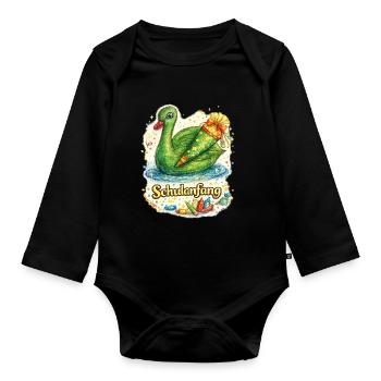 Schulanfang-Schwan mit Geschenk - Baby Bio-Langarm-Body - Schwarz - Vorne