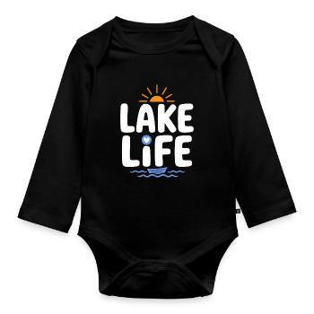 Lake Life Sonnenaufgangsabzeichen - Baby Bio-Langarm-Body - Schwarz - Vorne
