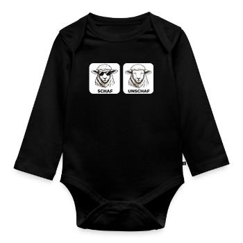 Schaf Unschaf - Wortspiel mit unscharf und Schaf - Baby Bio-Langarm-Body - Schwarz - Vorne