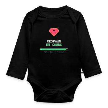 Respawn en cours – Gamer Rétro Pixel Art - Body Bébé bio manches longues - noir - Devant