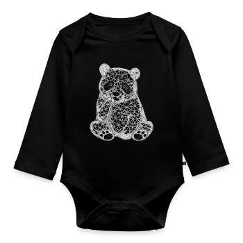 Geometrischer Panda Netzkunst - Baby Bio-Langarm-Body - Schwarz - Vorne