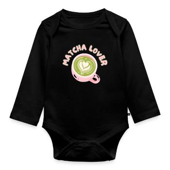 Matcha Lover Cup Heart Latte - Organic Longsleeve Baby Bodysuit - black - Front