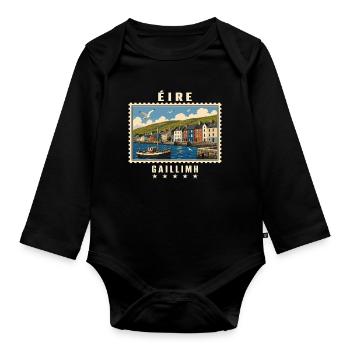 Irland Galway Vintage Reisemarke - Baby Bio-Langarm-Body - Schwarz - Vorne