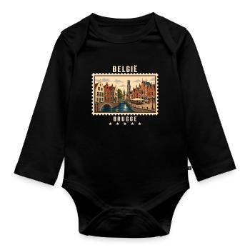 Belgien Brugge Vintage Reisemarke - Baby Bio-Langarm-Body - Schwarz - Vorne