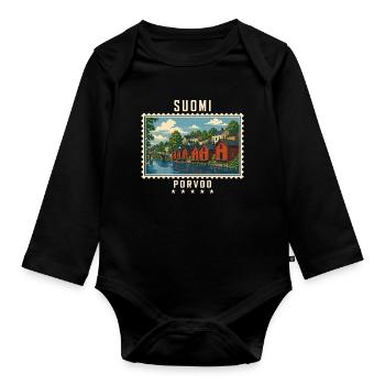 Finnland Porvoo Vintage Reisemarke - Baby Bio-Langarm-Body - Schwarz - Vorne