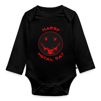 Happy Metal Day Drum Icon - Organic Longsleeve Baby Bodysuit - black - Front