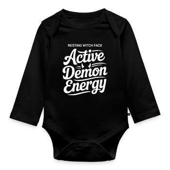 Active Demon Energy Typography - Organic Longsleeve Baby Bodysuit - black - Front