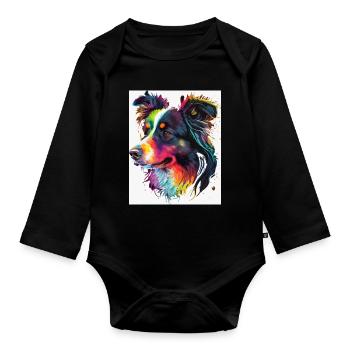Rainbow Portrait Dog - Organic Longsleeve Baby Bodysuit - black - Front
