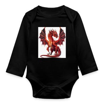 Feuerroter Drachen-Aquarell - Baby Bio-Langarm-Body - Schwarz - Vorne