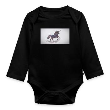 Glittering Unicorn Mosaic - Organic Longsleeve Baby Bodysuit - black - Front