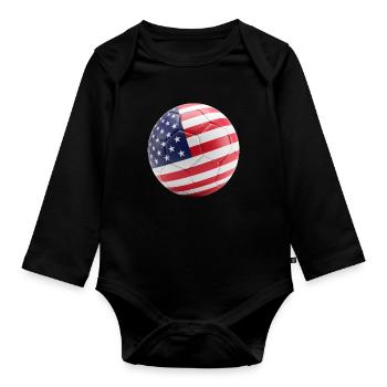 USA-FLAGGE AUF EINEM FUSSBALL - Baby Bio-Langarm-Body - Schwarz - Vorne