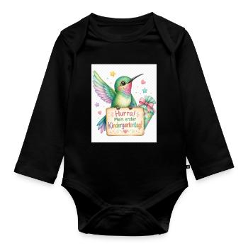Hurra: Erster Kindergartenstart - Baby Bio-Langarm-Body - Schwarz - Vorne