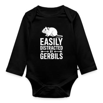 Mongolian racing rat sayings gerbil gift - Organic Longsleeve Baby Bodysuit - black - Front