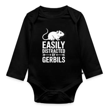 Mongolian racing rat sayings gerbil gift - Organic Longsleeve Baby Bodysuit - black - Front