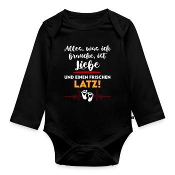 Alles was ich brauche ist Liebe Latz Lätzchen - Baby Bio-Langarm-Body - Schwarz - Vorne