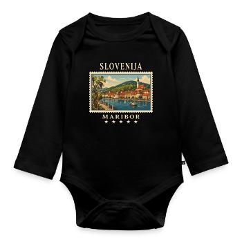 Slovenia Maribor Vintage Travel Brand - Organic Longsleeve Baby Bodysuit - black - Front
