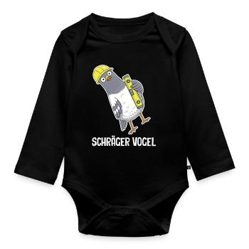 Schräger Vogel – Taube mit Wasserwaage - Baby Bio-Langarm-Body - Schwarz - Vorne