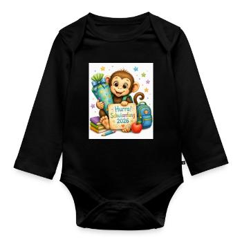 Schulanfang Affe 2026 Geschenk - Baby Bio-Langarm-Body - Schwarz - Vorne