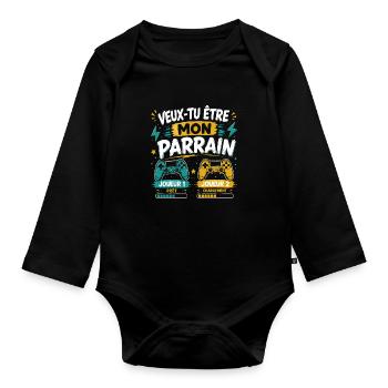 Veux-tu être mon parrain, Demande parrain gamer - Body Bébé bio manches longues - noir - Devant