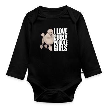 J’adore les filles caniche bouclées, chien - Body Bébé bio manches longues - noir - Devant