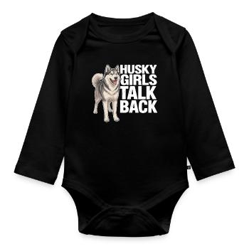 Husky-Mädchen widersprechen lustiger sibirischer Husky-Hund - Baby Bio-Langarm-Body - Schwarz - Vorne