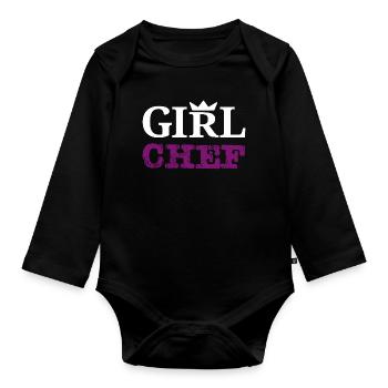 Girl Chef - Design statement & typographie - Body Bébé bio manches longues - noir - Devant