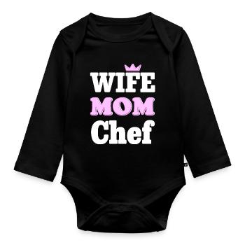 Wife Mom Chef - Design statement pour les mamans - Body Bébé bio manches longues - noir - Devant