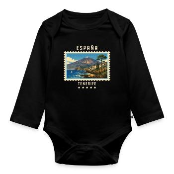Spanien Teneriffa Vintage Reisemarke - Baby Bio-Langarm-Body - Schwarz - Vorne