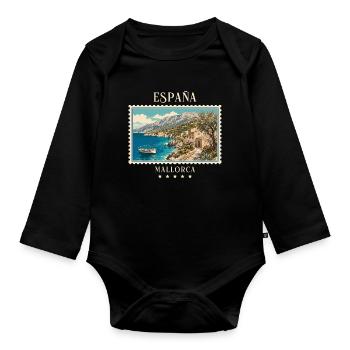 Spanien Mallorca Vintage Reisemarke - Baby Bio-Langarm-Body - Schwarz - Vorne