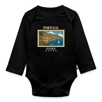 Portugal Funchal Vintage Travel Brand - Organic Longsleeve Baby Bodysuit - black - Front