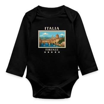Italien Florenz Vintage Reisemarke - Baby Bio-Langarm-Body - Schwarz - Vorne
