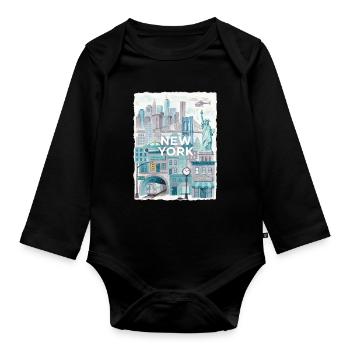New York City Watercolor Skyline - Organic Longsleeve Baby Bodysuit - black - Front