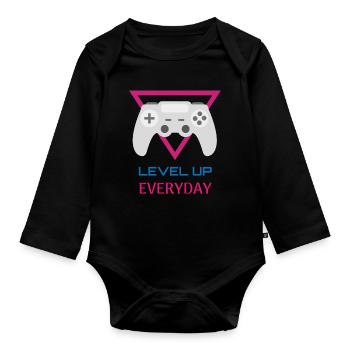 Level Up Everyday Gamer - Baby Bio-Langarm-Body - Schwarz - Vorne