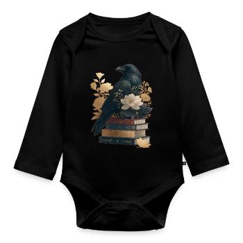 Rabe auf Büchern - Baby Bio-Langarm-Body - Schwarz - Vorne