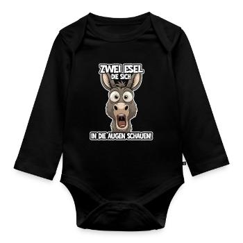 Zwei Esel schauen sich an – Lustiger Spruch - Baby Bio-Langarm-Body - Schwarz - Vorne