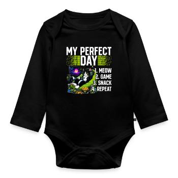 Gamer Gaming Cat Video Game - Baby Bio-Langarm-Body - Schwarz - Vorne