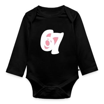 six seven | Zahlenduo 6 und 7 | Fröhliches Gesicht - Baby Bio-Langarm-Body - Schwarz - Vorne