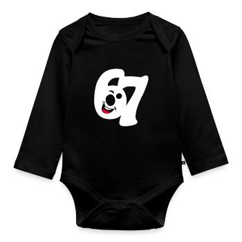 six seven | Zahlenduo 6 und 7 | Fröhliches Gesicht - Baby Bio-Langarm-Body - Schwarz - Vorne