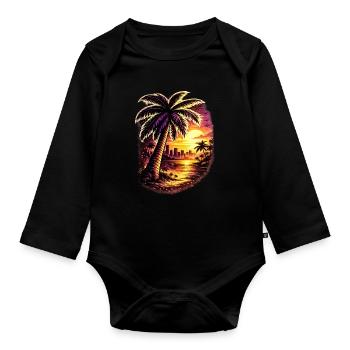 Palm Trees at Neon Sunset Zoopy - Organic Longsleeve Baby Bodysuit - black - Front