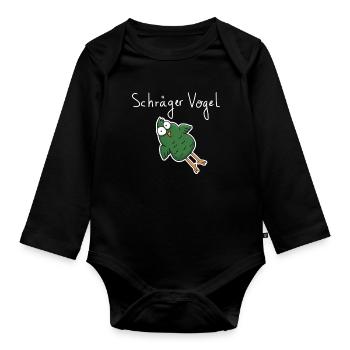 Schräger Vogel – Lustiger Cartoon Spruch - Baby Bio-Langarm-Body - Schwarz - Vorne