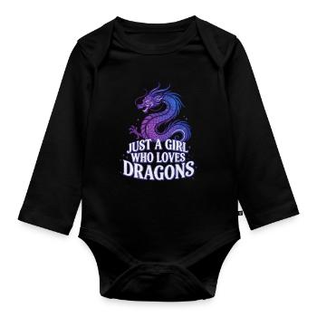 Dragon Love: Girl Loves Dragons - Organic Longsleeve Baby Bodysuit - black - Front