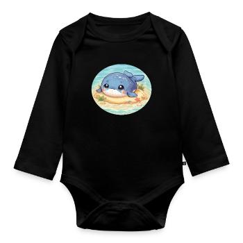 Whale on sandbank in the sea - Organic Longsleeve Baby Bodysuit - black - Front