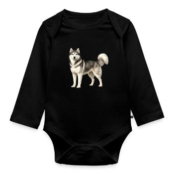 Husky portrait in the fog - Organic Longsleeve Baby Bodysuit - black - Front
