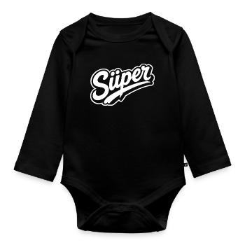Süper Script Wortmarke Jugendwort - Baby Bio-Langarm-Body - Schwarz - Vorne