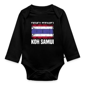 Koh Samui Koordinaten - Baby Bio-Langarm-Body - Schwarz - Vorne