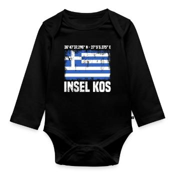 Insel Kos Koordinaten - Baby Bio-Langarm-Body - Schwarz - Vorne