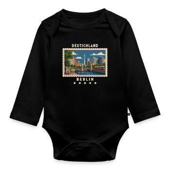 Deutschland Berlin Vintage Reisemarke - Baby Bio-Langarm-Body - Schwarz - Vorne