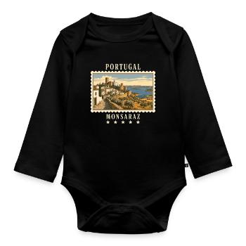 Portugal Monsaraz Vintage Reisemarke - Baby Bio-Langarm-Body - Schwarz - Vorne