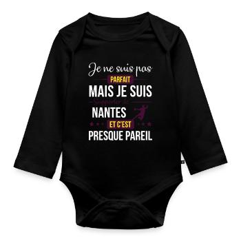 Je Ne Suis Pas Parfait Mais Je Suis Supporter D... - Body Bébé bio manches longues - noir - Devant