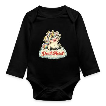 Death Metal Unicorn – Retro 70s Vintage - Baby Bio-Langarm-Body - Schwarz - Vorne